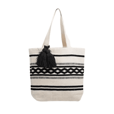 COTTON TOTE BAG WITH TASSEL