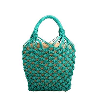 JASMINE COTTON CROCHET AND JUTE BUCKET BAG MINT