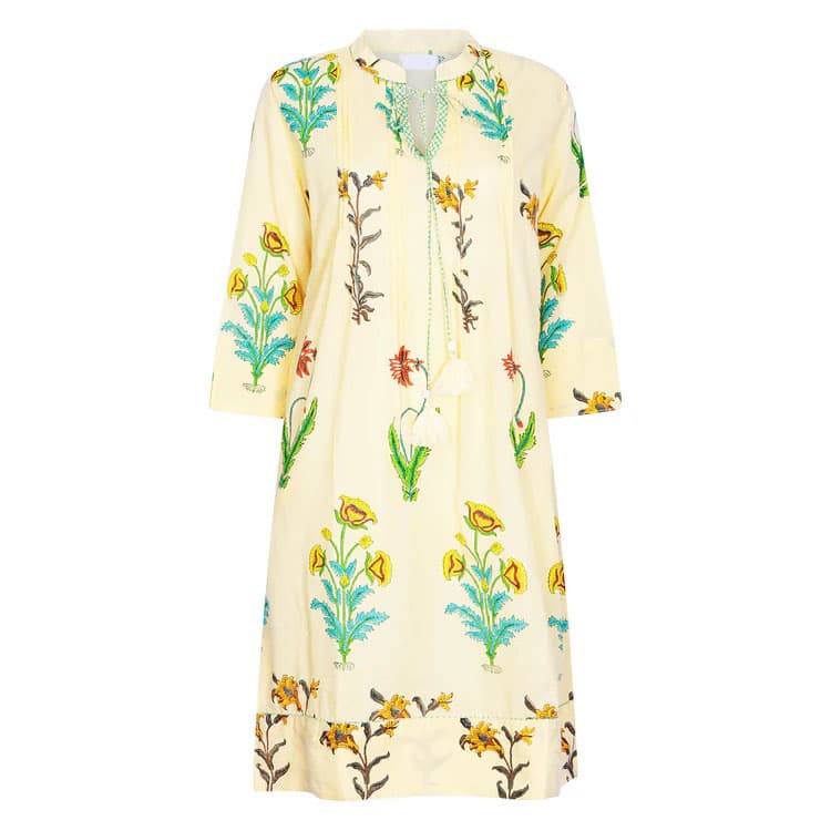 BOTANICAL TASSLE KURTA COTTON PERSIAN BLUE