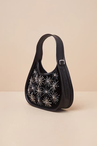 STARY BLACK VELVET BEADED HANDBAG