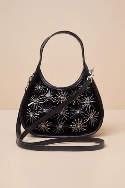 STARY BLACK VELVET BEADED HANDBAG