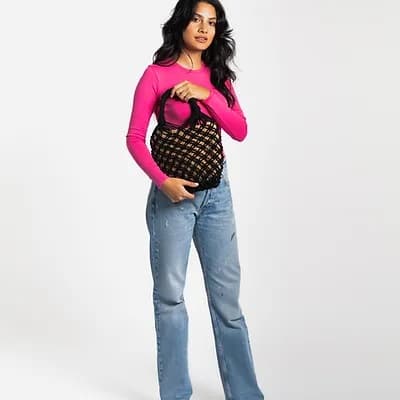 JASMINE COTTON CROCHET AND JUTE BUCKET BAG MINT