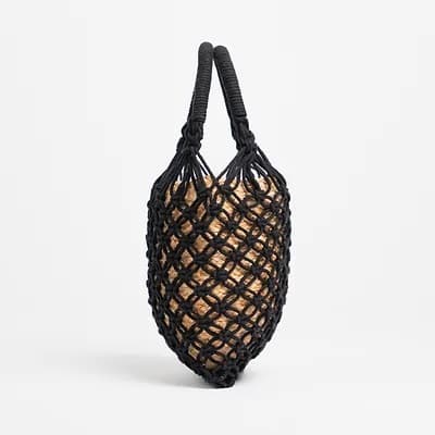 JASMINE COTTON CROCHET AND JUTE BUCKET BAG MINT