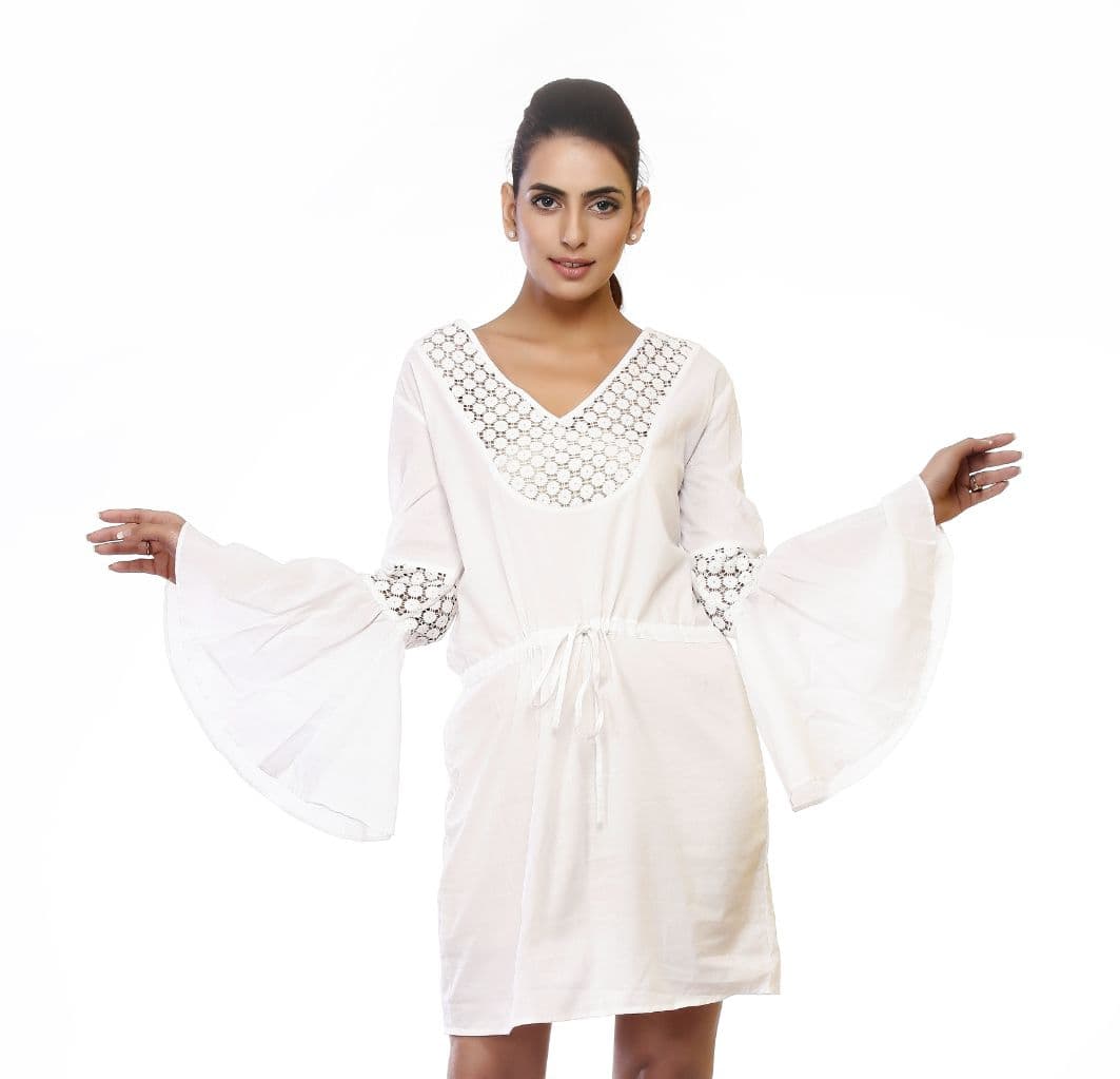 V neck short length dress.