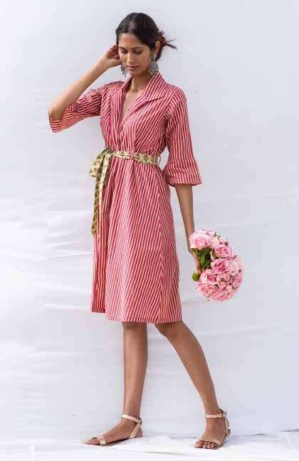 Folded Sleeves With Fancy Tie Belt.