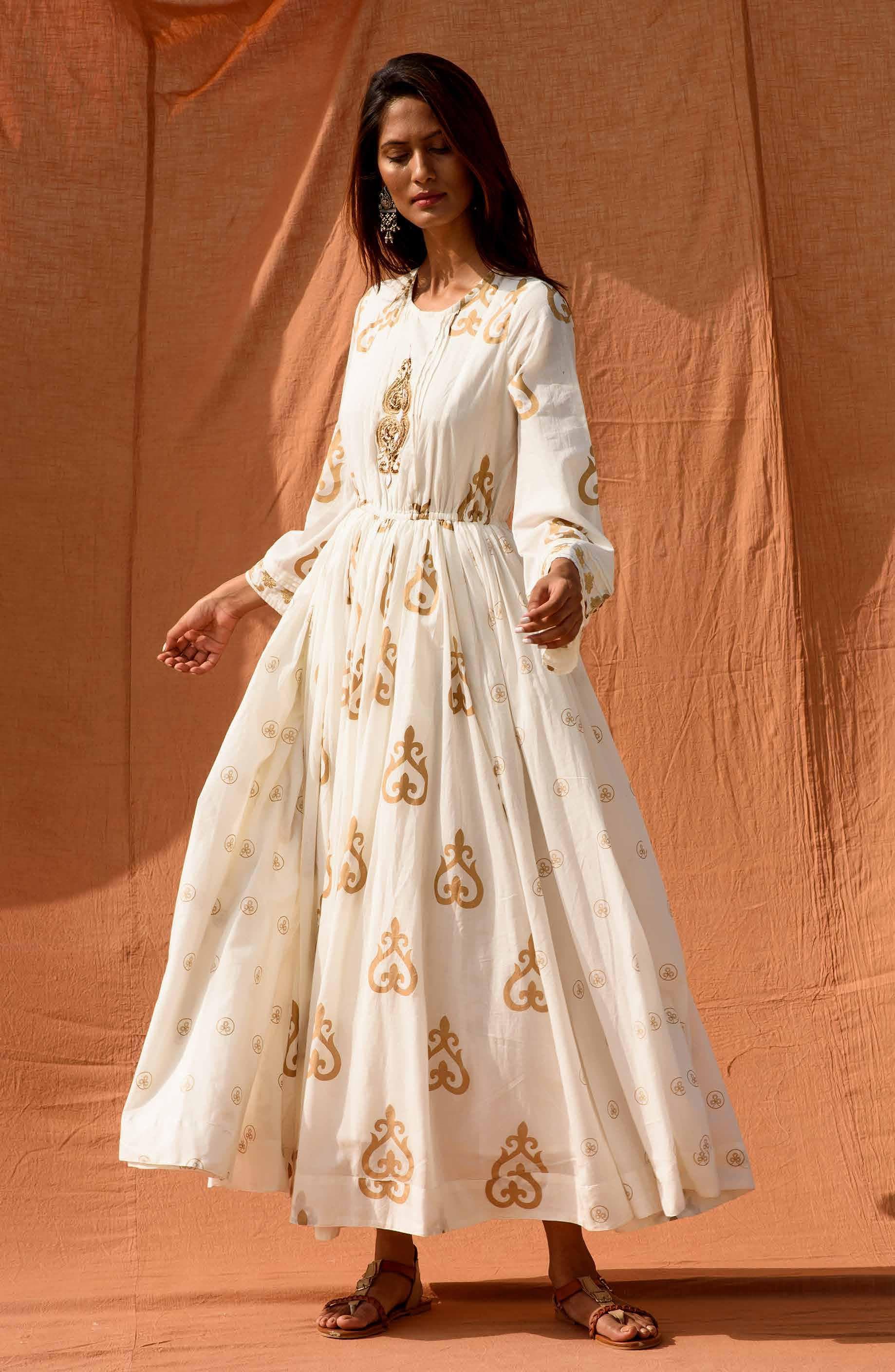 Ethnic Motif Printed Flared Hem Dress