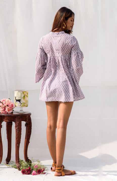 Short Sleeves Dress with Tie Knots At Neck.