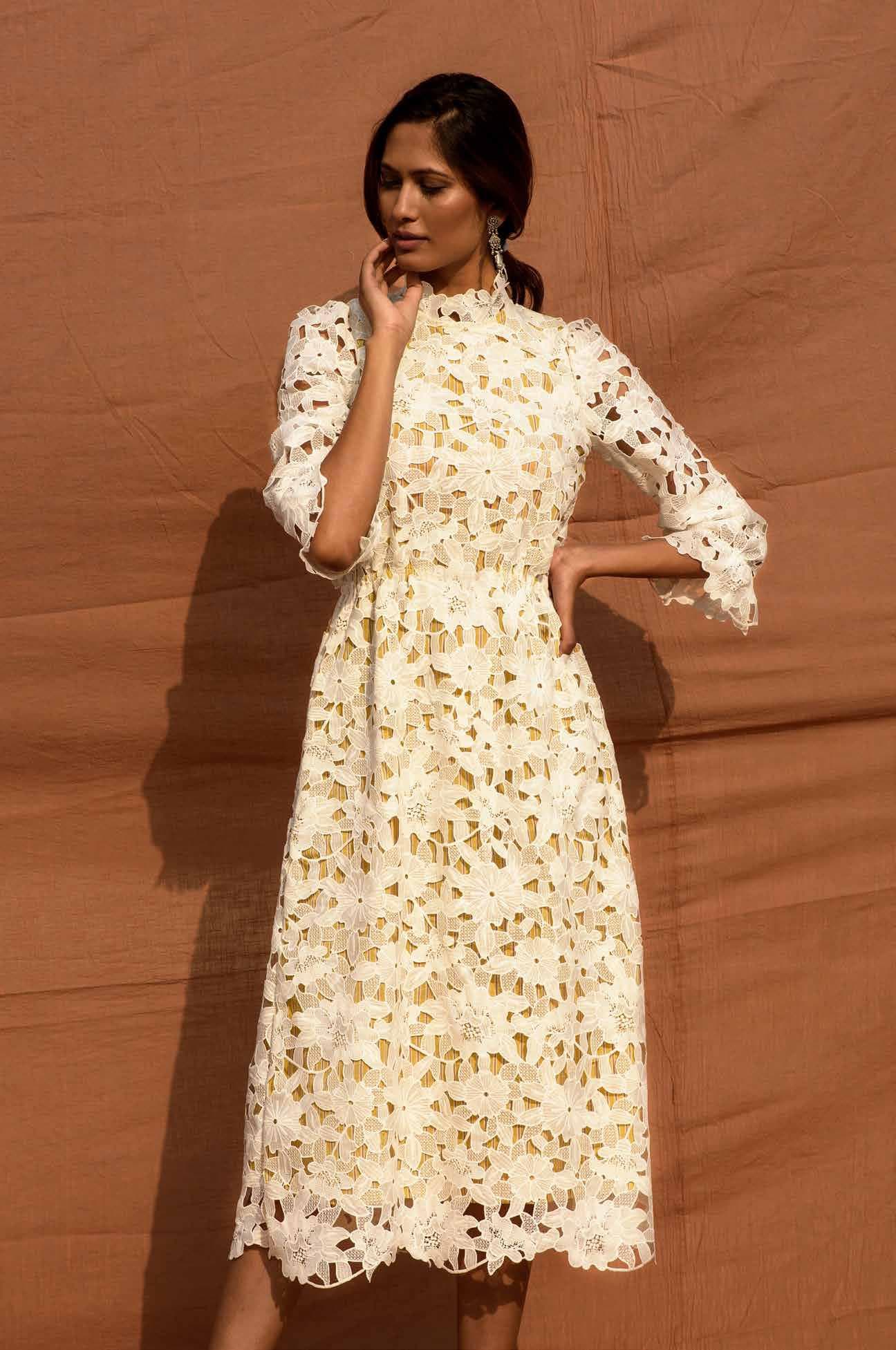 Scalloped Sleeves And Hem Dress.