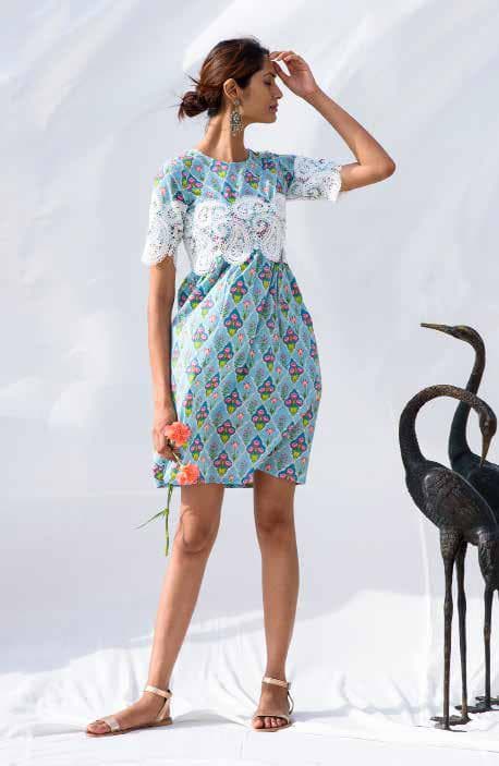 Lace Patch Design Casual Printed Dress.
