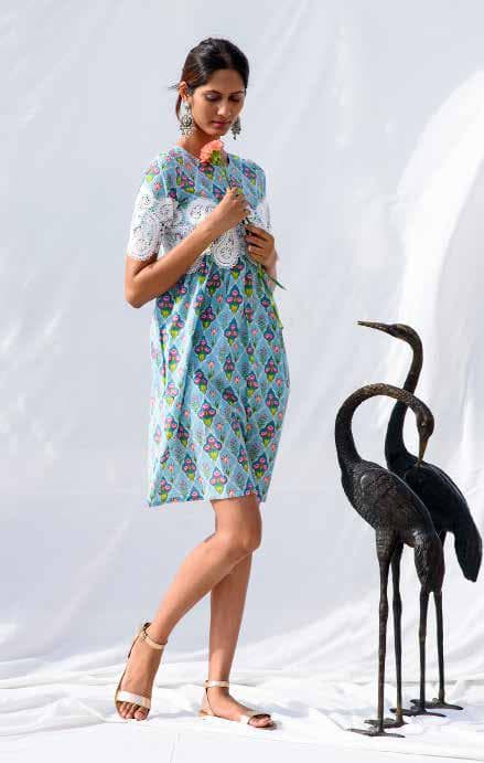 Lace Patch Design Casual Printed Dress.