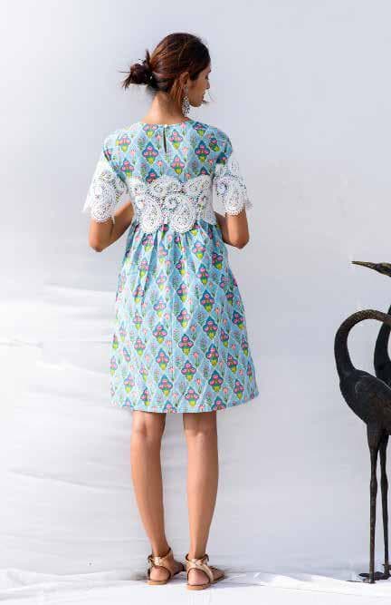 Lace Patch Design Casual Printed Dress.
