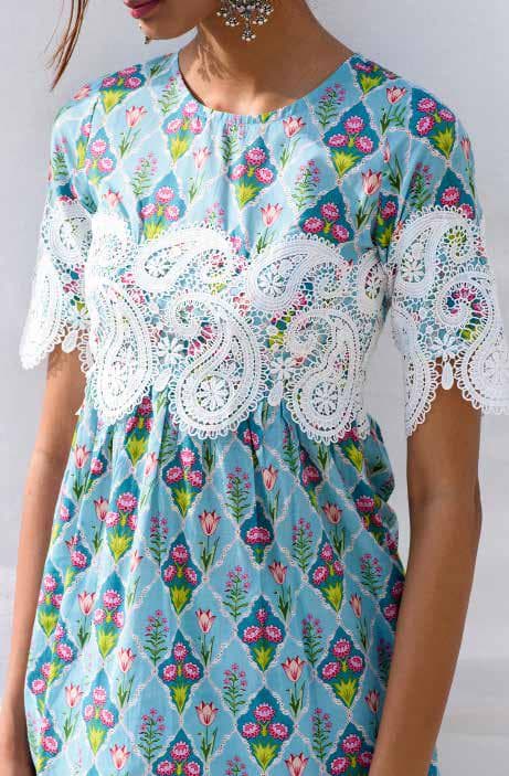 Lace Patch Design Casual Printed Dress.
