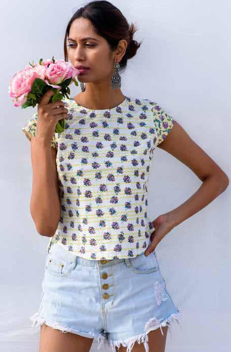 Cap Sleeves Prints Co-ordinated Short Top.