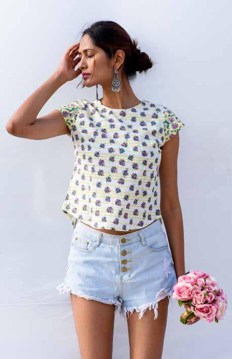 Cap Sleeves Prints Co-ordinated Short Top.