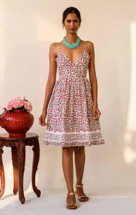 Simple Strap Dress With Lace Details At Hem.