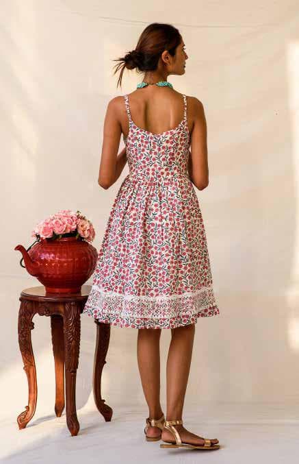 Simple Strap Dress With Lace Details At Hem.