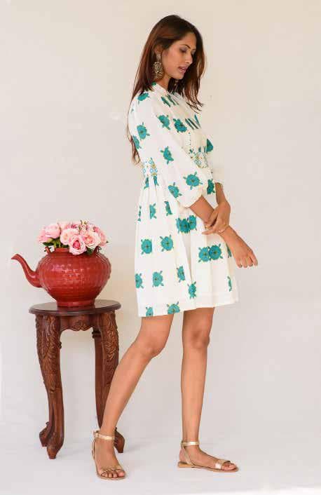 Half Sleeves Printed Short Dress.