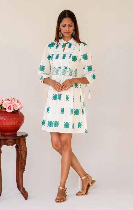 Half Sleeves Printed Short Dress.