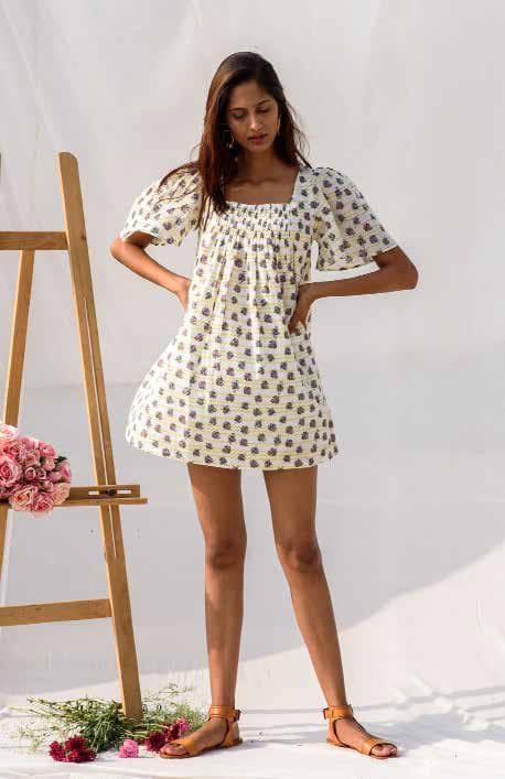 Front Neck Smocked Short Dress.