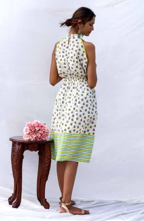 Print Co-ordinated Sleeves Less Dress.