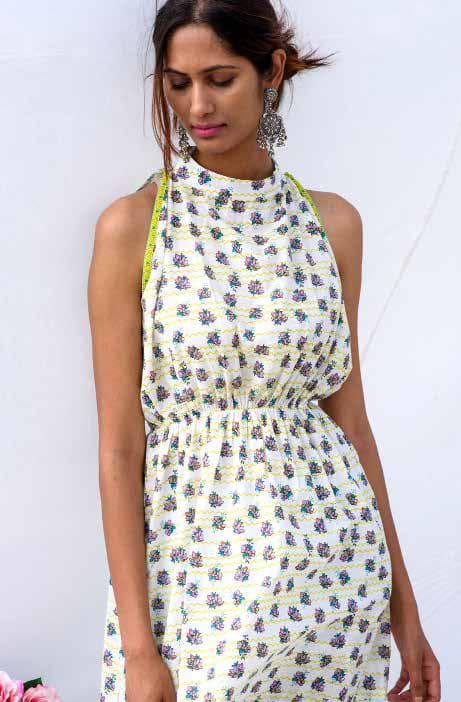 Print Co-ordinated Sleeves Less Dress.