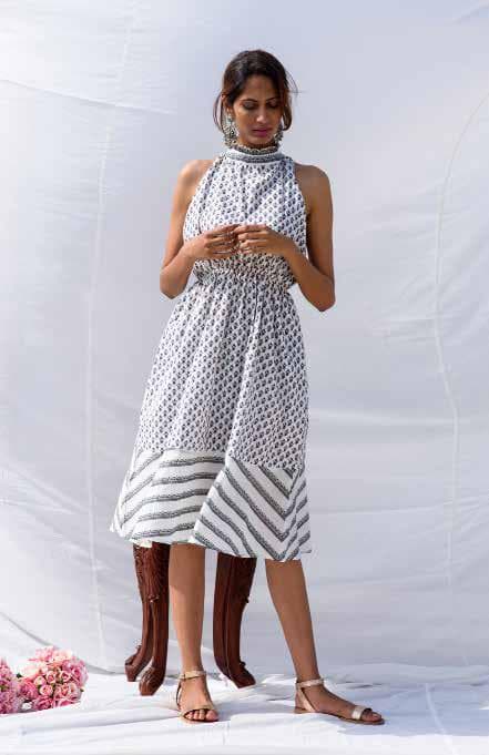 Sleeveless Dress With Co-Ordinate  Prints