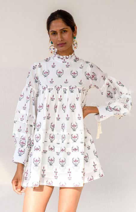 Long Sleeves Closed Neck Short Dress.