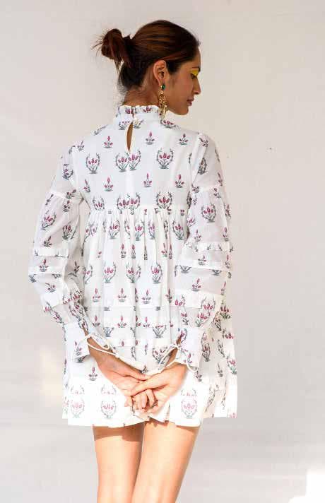Long Sleeves Closed Neck Short Dress.