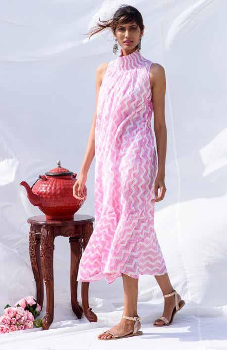 Printed Long Dress With Flared Hem