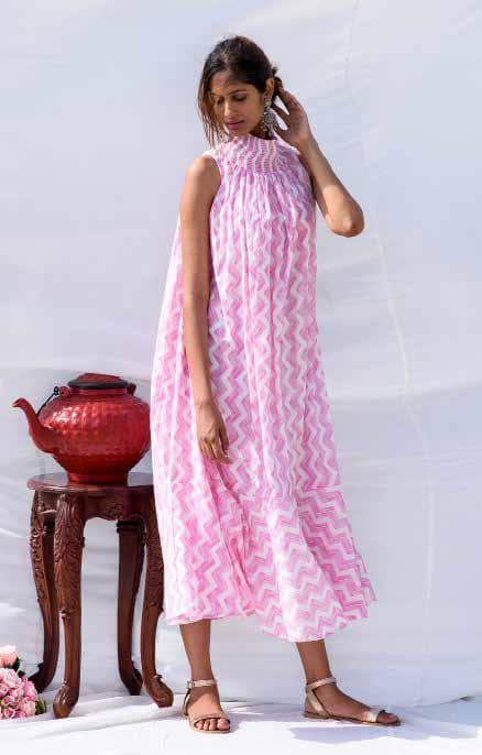 Printed Long Dress With Flared Hem