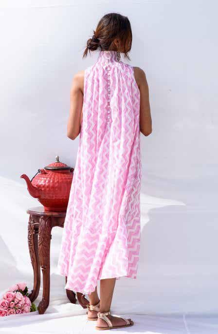 Printed Long Dress With Flared Hem