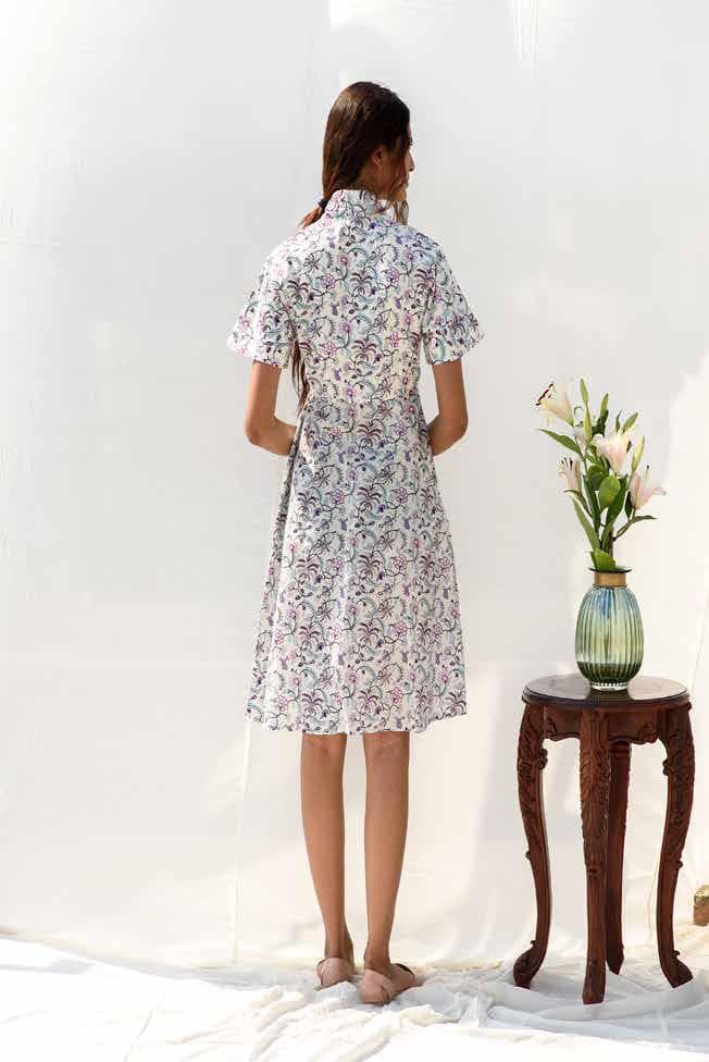 FLORAL PRINTED WESTERN LOOK KNEE LENGTH DRESS