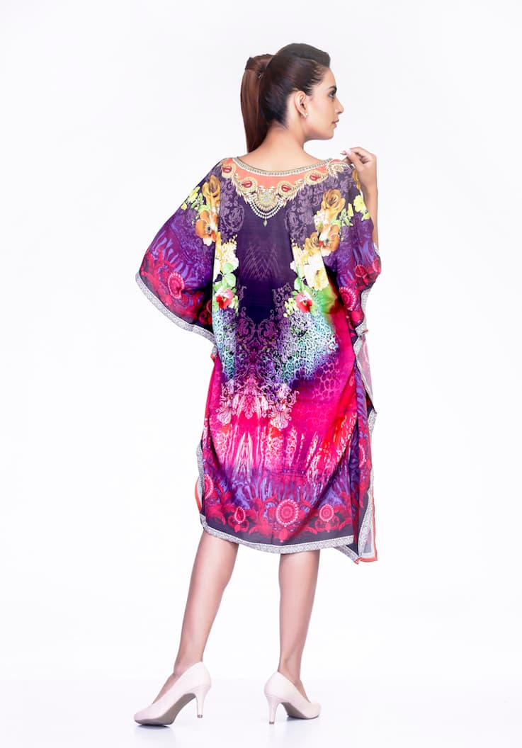 SHORT LENGTH MULTI COLOR PRINTED CAFTAN