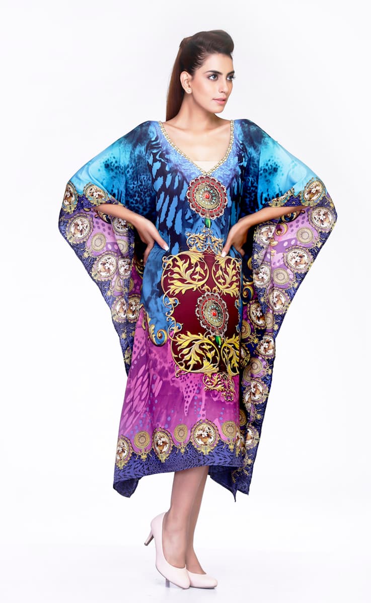 BLUE COLOR DIGITAL PRINTED CAFTAN