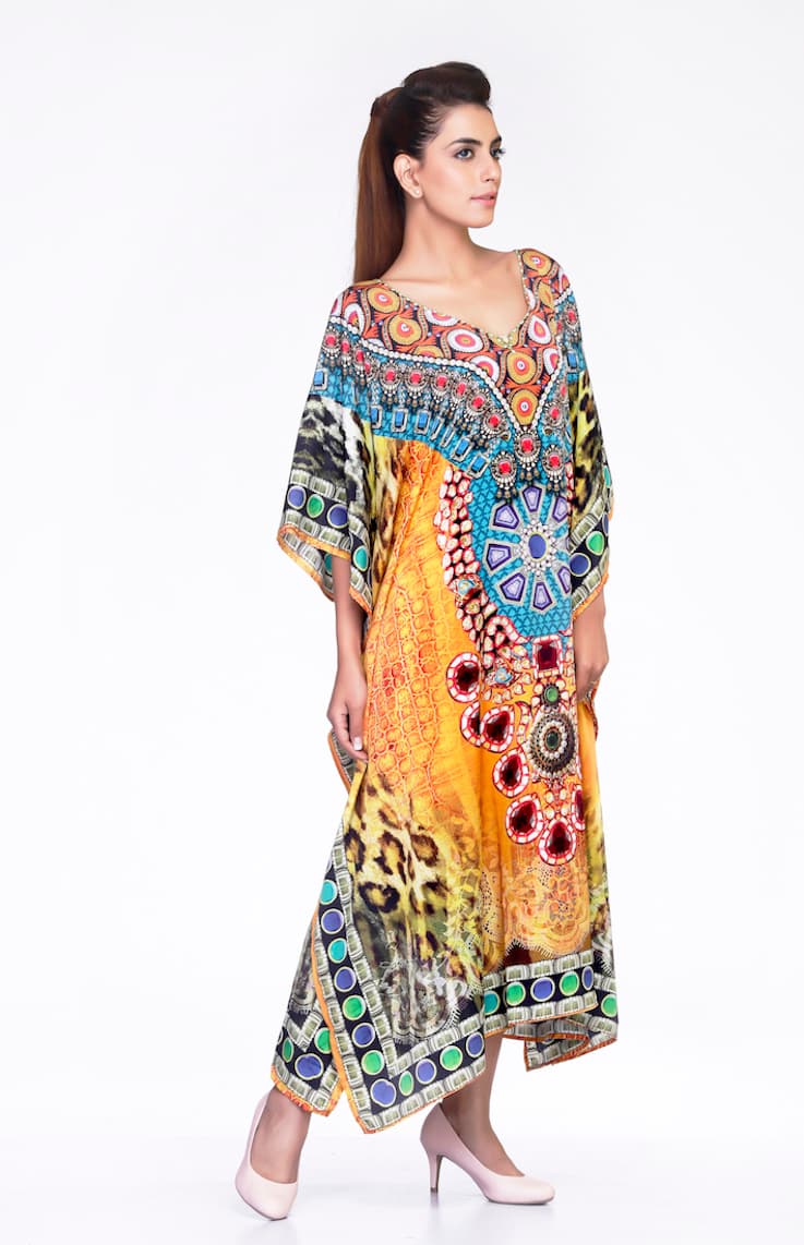 V NECK DIGITAL PRINTED CAFTAN