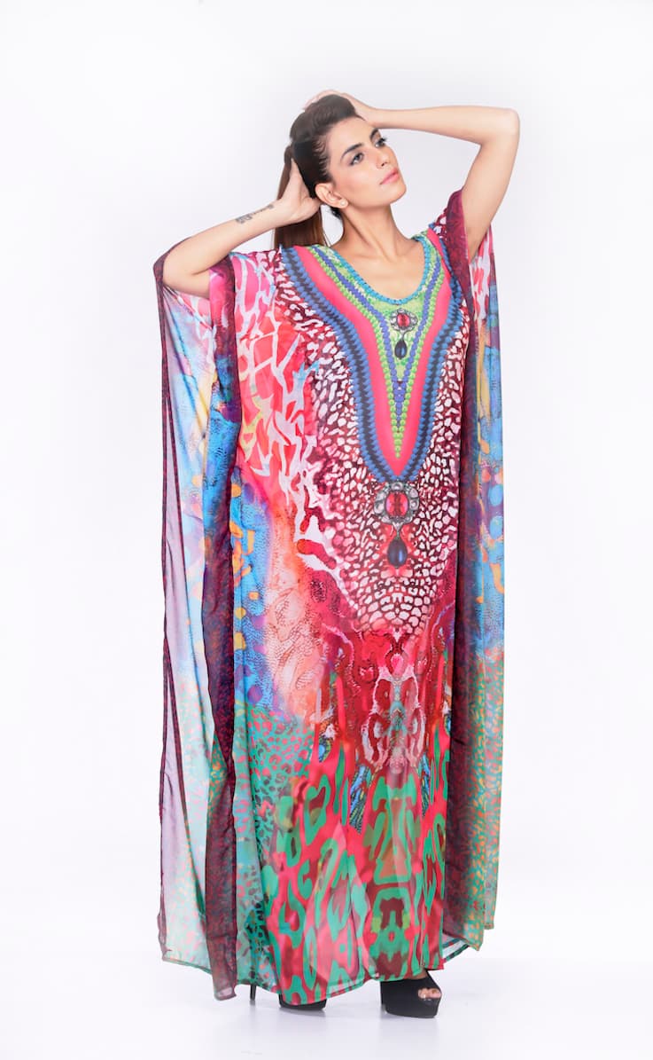 MULTI COLOR LONG LENGTH DIGITAL PRINTED CAFTAN