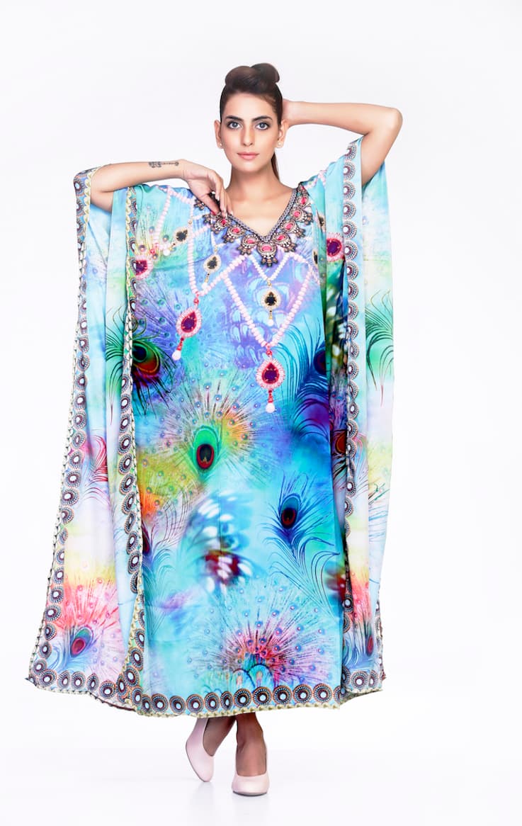 SKY BLUE COLOR DIGITAL PRINTED CAFTAN