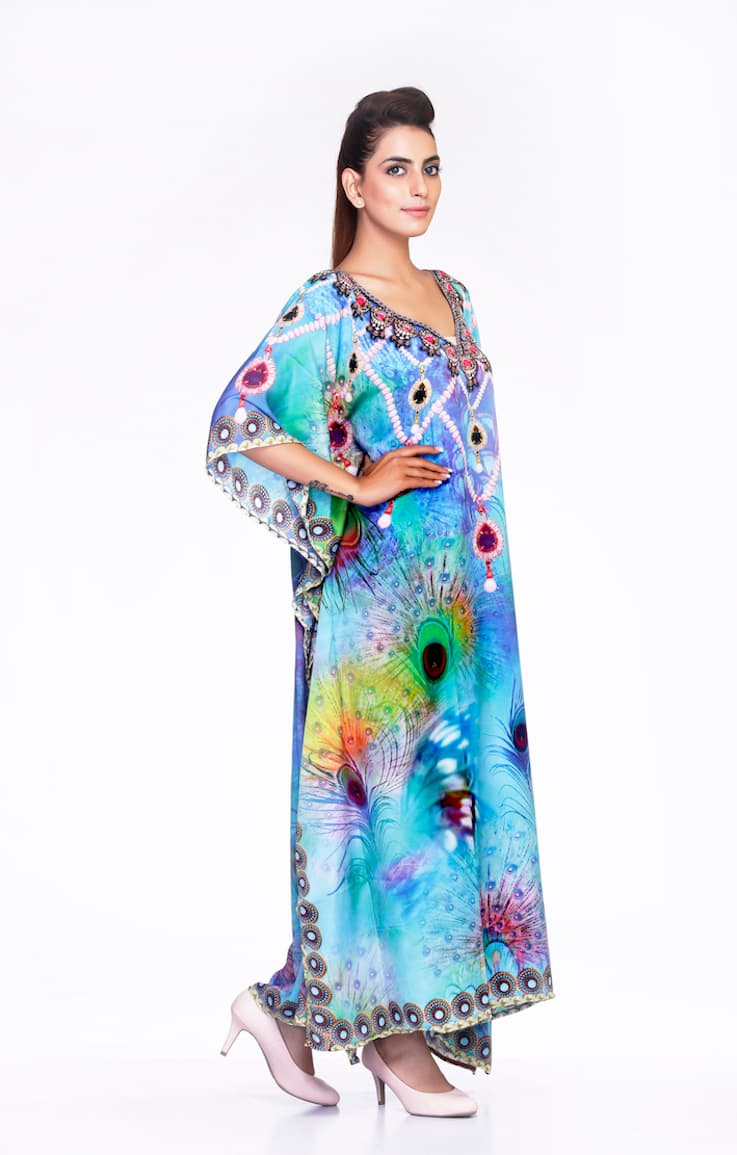 SKY BLUE COLOR DIGITAL PRINTED CAFTAN