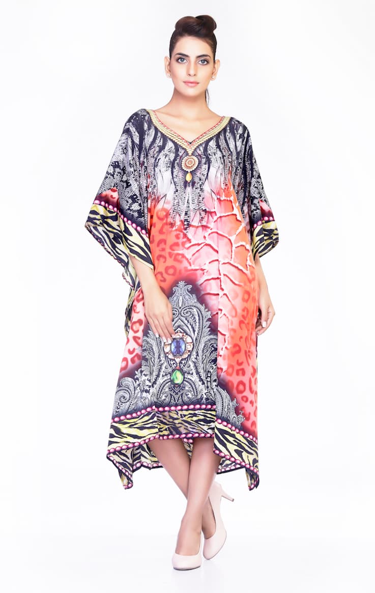 V NECK MULTI COLOR KNEE LENGTH CAFTAN