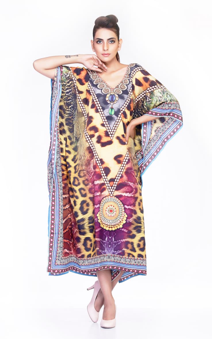 MULTI COLOR LEOPARD PRINT LONG CAFTAN