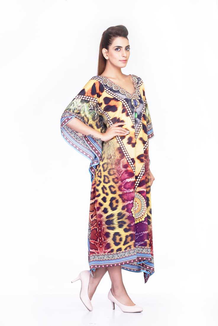 MULTI COLOR LEOPARD PRINT LONG CAFTAN