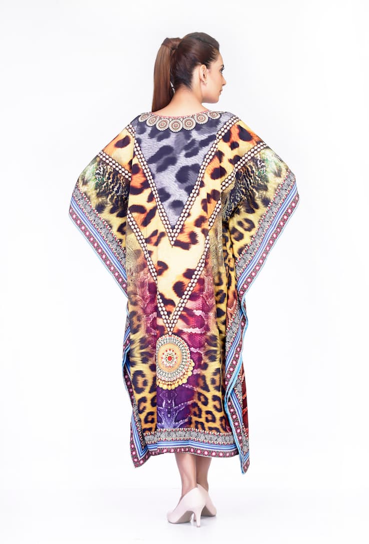 MULTI COLOR LEOPARD PRINT LONG CAFTAN