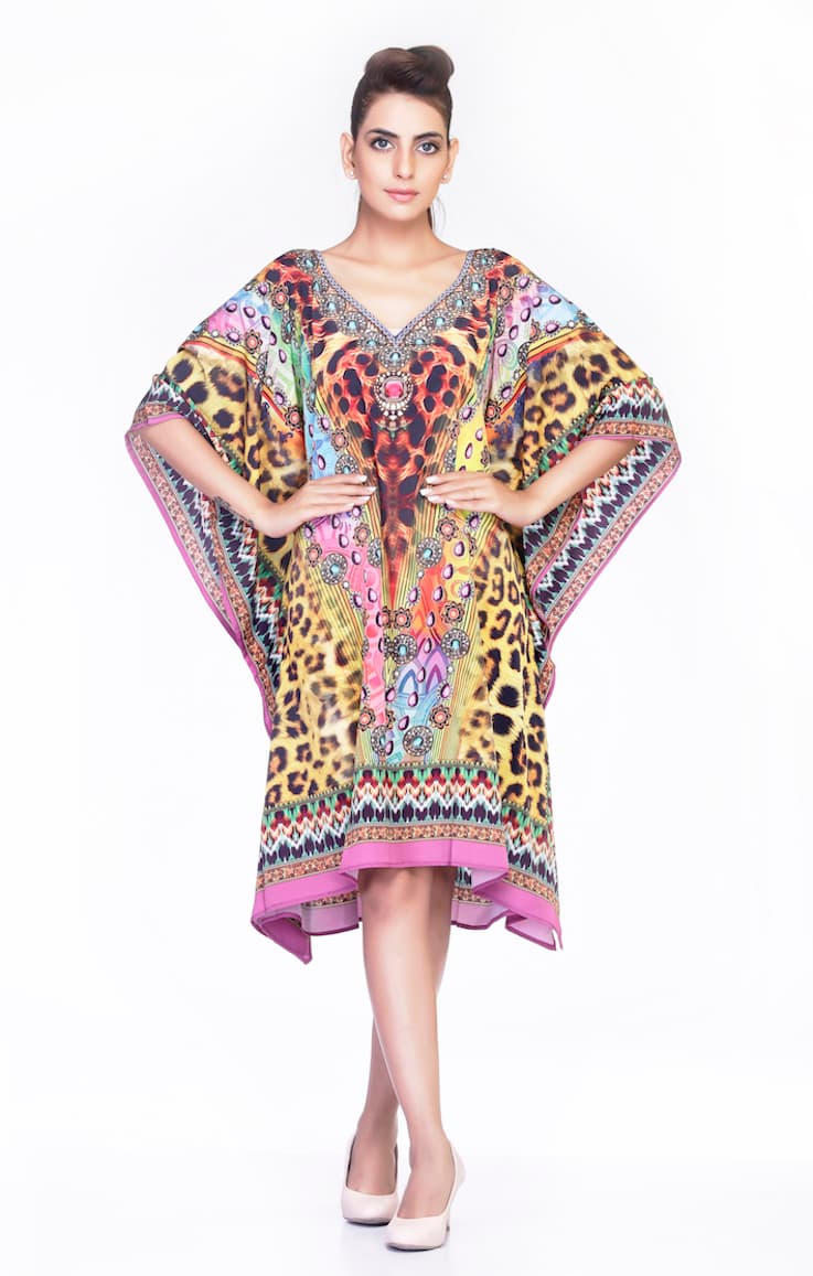 MULTI COLOR LEOPARD PRINT KNEE LENGTH CAFTAN