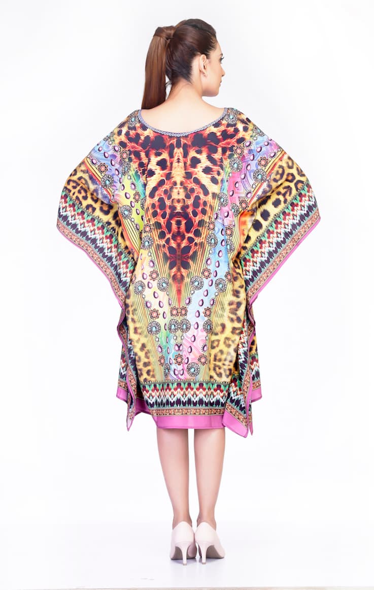 MULTI COLOR LEOPARD PRINT KNEE LENGTH CAFTAN