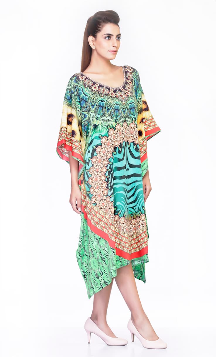 GREEN COLOR ROUND NECK CAFTAN