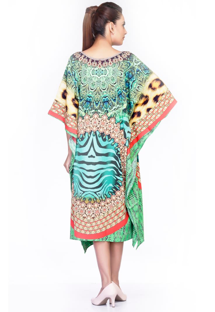 GREEN COLOR ROUND NECK CAFTAN