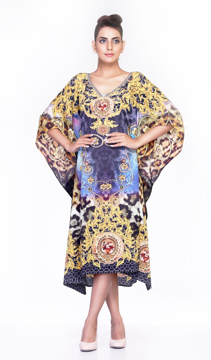 DIGITAL PRINTED V NECK CAFTAN