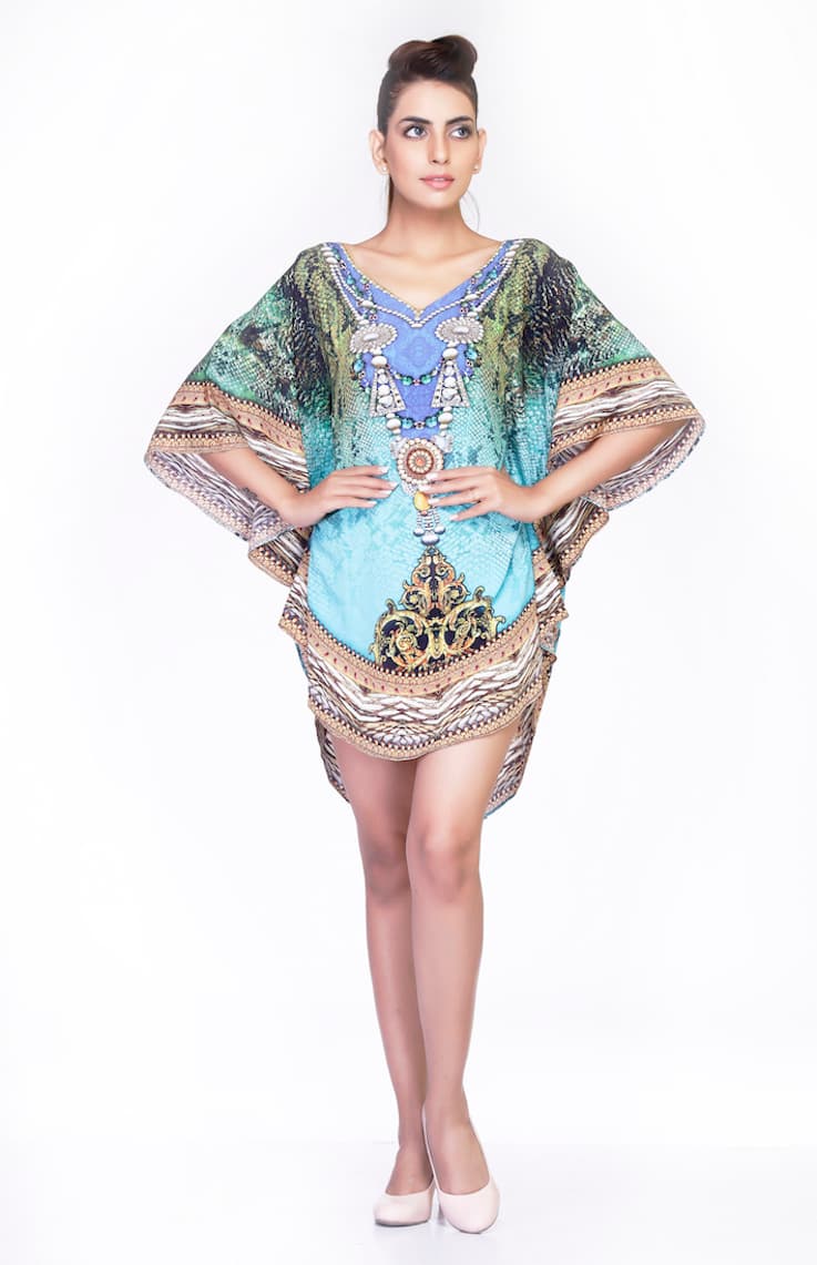 TURQUOISE COLOR SHORT LENGTH CAFTAN