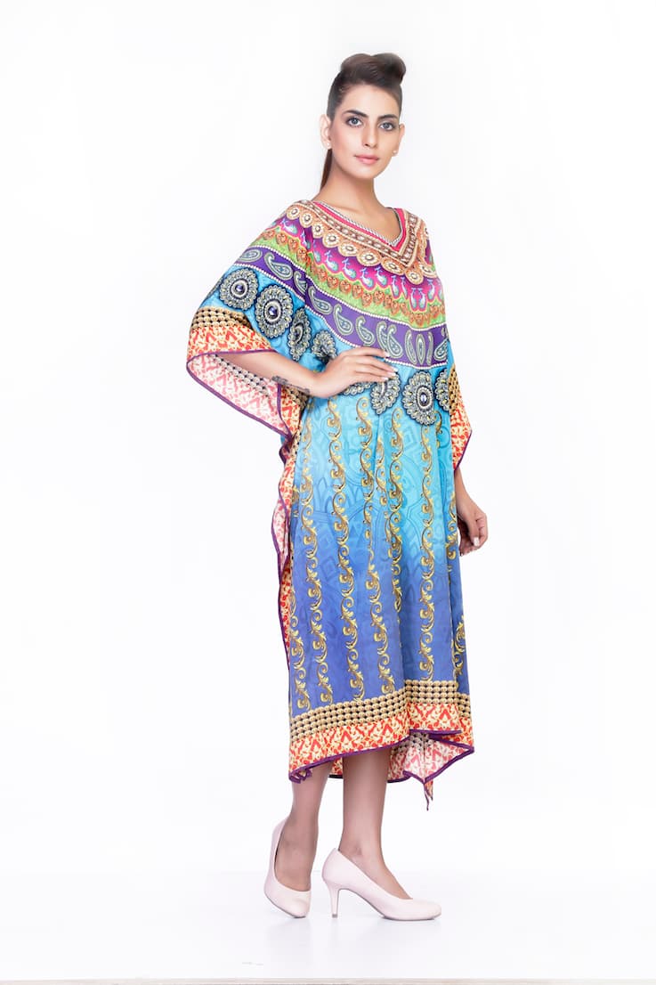 V NECK DIGITAL PRINTED LONG CAFTAN