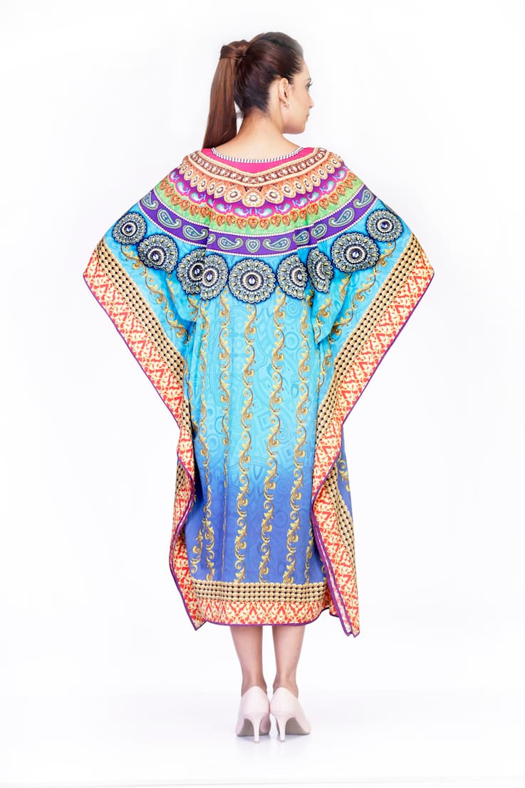V NECK DIGITAL PRINTED LONG CAFTAN